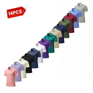 Volume 14-piece men's summer POLO shirt set - solid color design, casual and fashionable versatile light and breathable quick-drying polo shirt, suitable for leisure, business and sports occasions; combination set is optional
