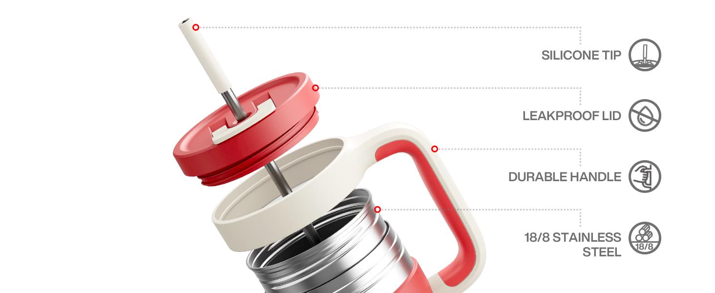 【POWCAN-Clearance Sale 】40ozWith Handle 2-In-1 Straw And Straw Lid Leak-Proof Dishwasher-Safe, Insulated Stainless Steel Travel Coffee Mug Long-Lasting Heat Retention, Suitable For Car Cup Holders, Office