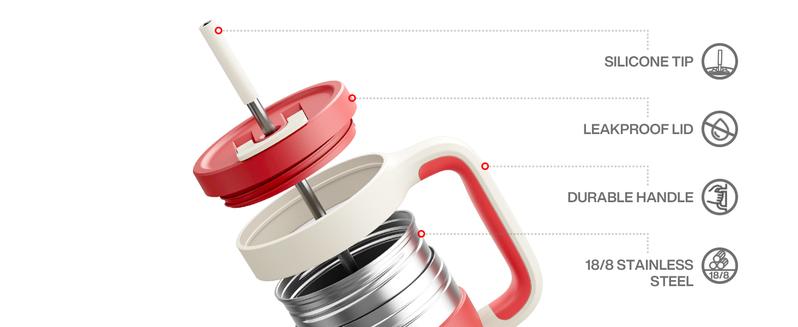 【POWCAN-Clearance Sale 】40ozWith Handle 2-In-1 Straw And Straw Lid Leak-Proof Dishwasher-Safe, Insulated Stainless Steel Travel Coffee Mug Long-Lasting Heat Retention, Suitable For Car Cup Holders, Office,Valentine's Day gift