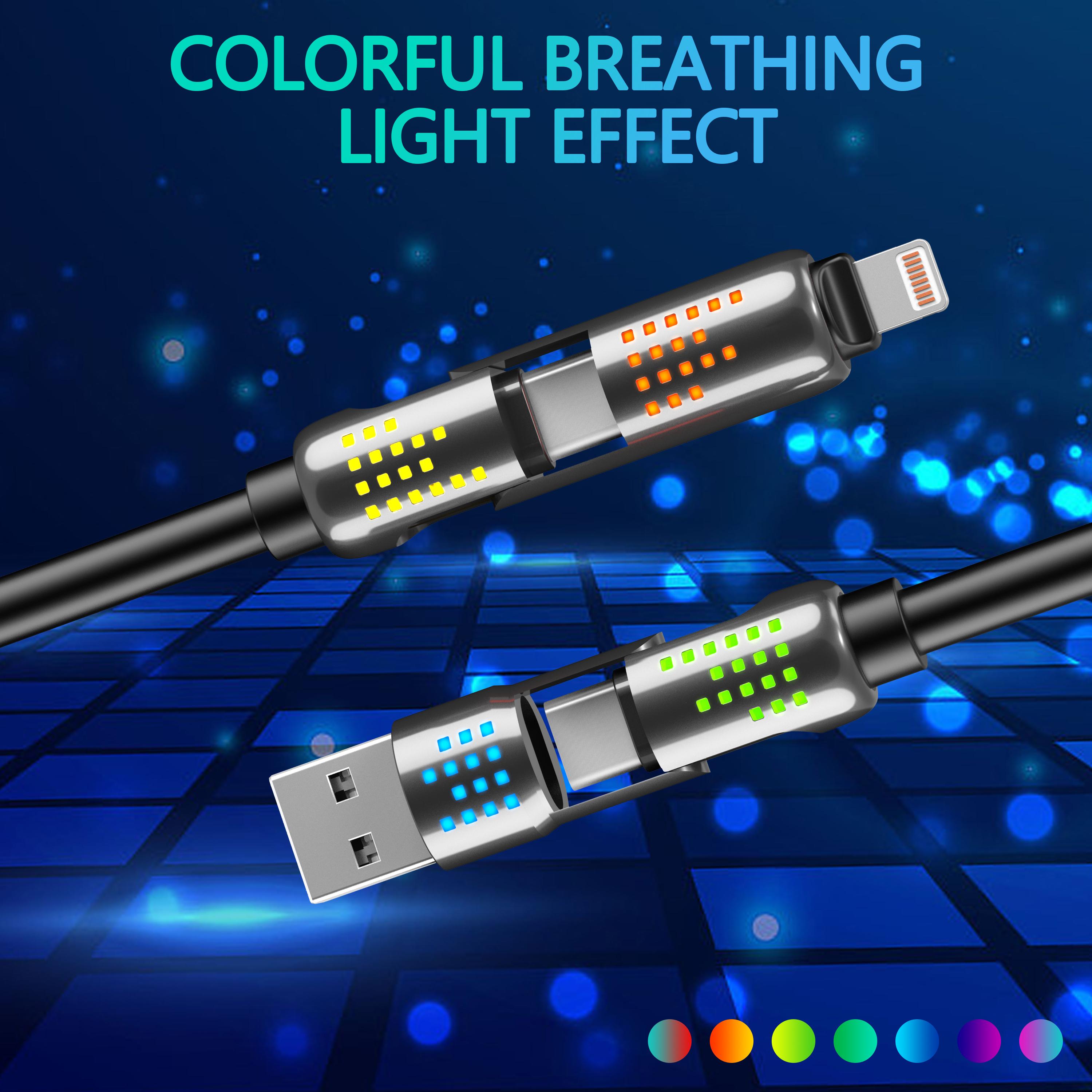 240W 4-in-1 USB-C Fast Charging Cable, USB-C & Lightning & USB-A Combo, PD 5A Power Delivery, Universal Charging & Data Sync Cable for Phones, Tablets, Laptops