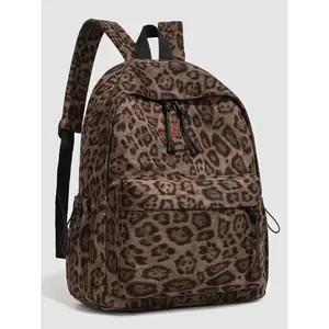 Women's Casual Leopard Print Backpack, Trendy Backpack, Large Capacity Commuter Bag, College Style Travel Bookbag, Fall Winter Fashion