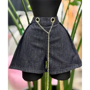 Black Denim High-Waisted Chain Detail Shorts