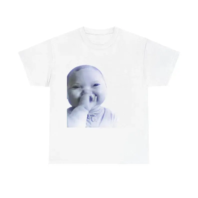 T-Shirt Viral AI Baby Laughing Meme Shirt, Tuff Holding Back a Laugh Tee, Funny Y2K Baby Graphic Top, Trendy Streetwear