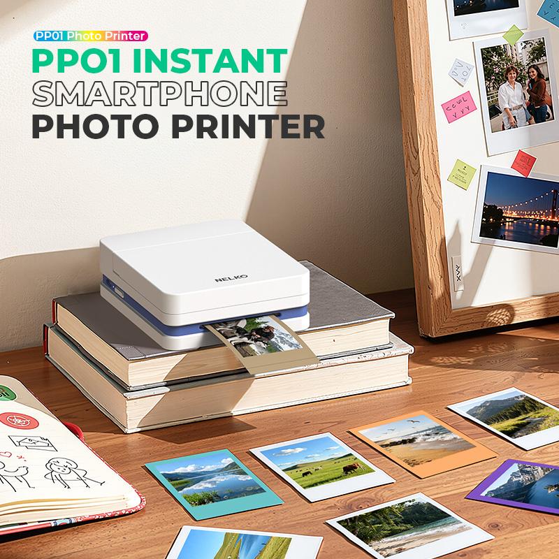 PP01 Portable Mini Color Wireless Mobile Printer, Instant Smartphone Photo Printer, Sticky-Back Photos, Bluetooth Compatible with iOS & Android Devices, Fun Editing App, Perfect Gift For Valentine's Day