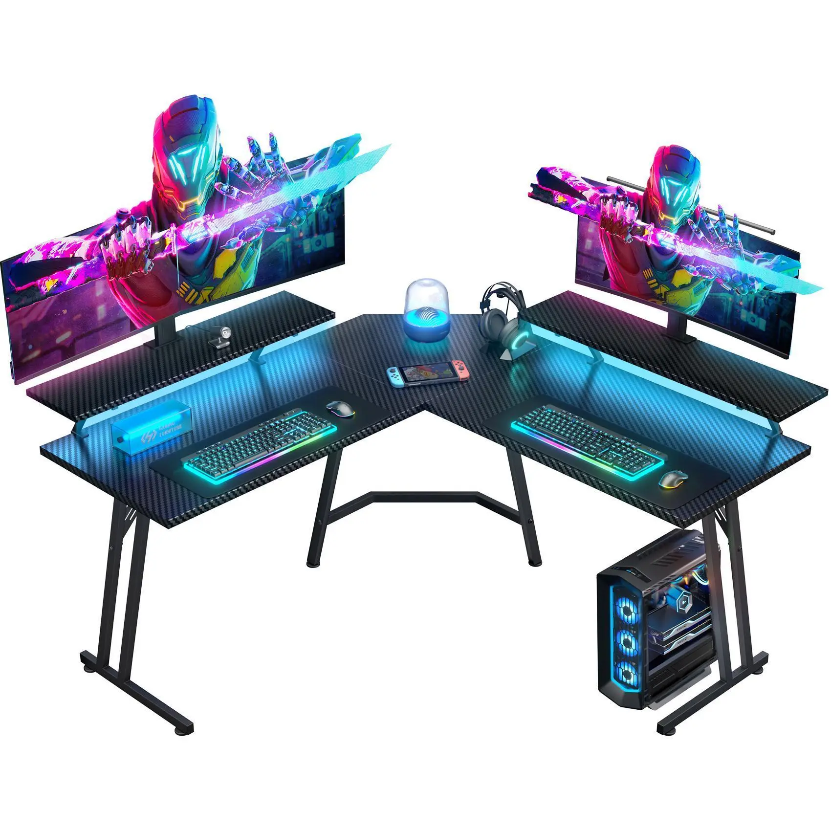 Ecofurnix,L-Shaped Gaming Desk  | 51 INCH Carbon Fiber  Desk for PC & Multi-Screen Setup | Easy Assembly Home Office Black Tech Ergonomic Computer Chair Modern Swivel Chairs, Gaming Table, Desks For Gaming