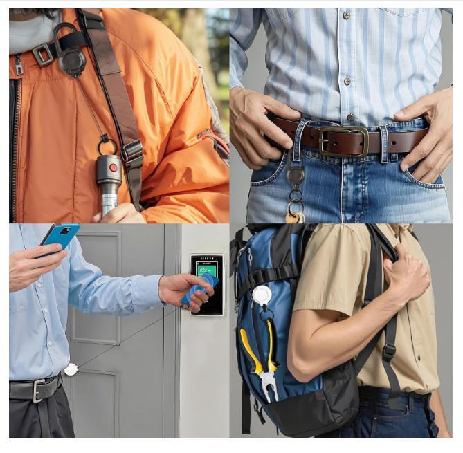 2pcs Heavy Duty Retractable Keychain,Multitool Carabiner Badge Holder,Tactical ID Badge Reel with 23.6” Steel Retractable Cord for Men and Women Metal