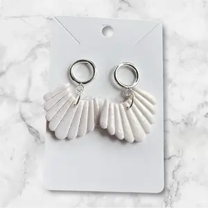 Small white lightweight polymer clay shell dangle earrings