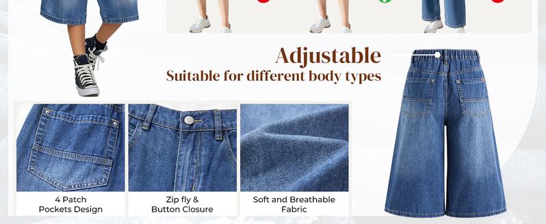 EMMIOL Baggy Jorts for Women Wide Leg Denim Shorts Y2k Mid Rise Bermuda Streetwear Boyfriend Jean Shorts with Pockets