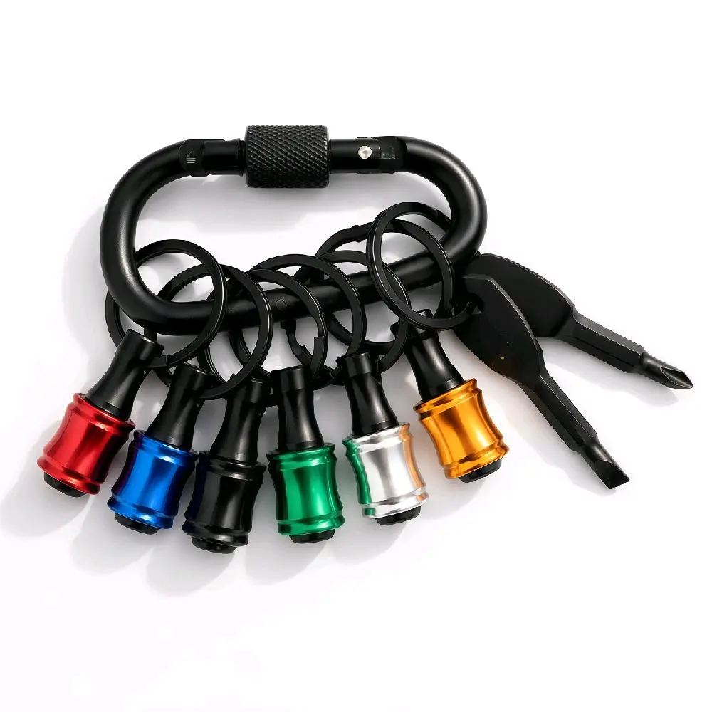 Magnetic Bit Holder Keychain 6-Pack with 2 EDC Screwdrivers, 1/4" Quick Release Aluminum Bit Organizer with Carabiner for Drill & Screwdriver Bits