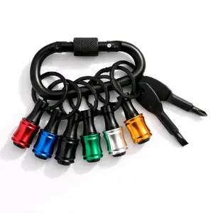Magnetic Bit Holder Keychain 6-Pack with 2 EDC Screwdrivers, 1/4" Quick Release Aluminum Bit Organizer with Carabiner for Drill & Screwdriver Bits