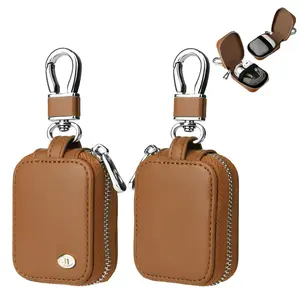 Earbud Case for AirPods Pro 4/3/2/1 Universal, Dustproof & Anti-scratch PU Leather Travel Wireless Earbuds Bag, PU Leather Hard Portable Earphone Case Protective Storage Pouch Bag with Mesh Pocket & Keychain