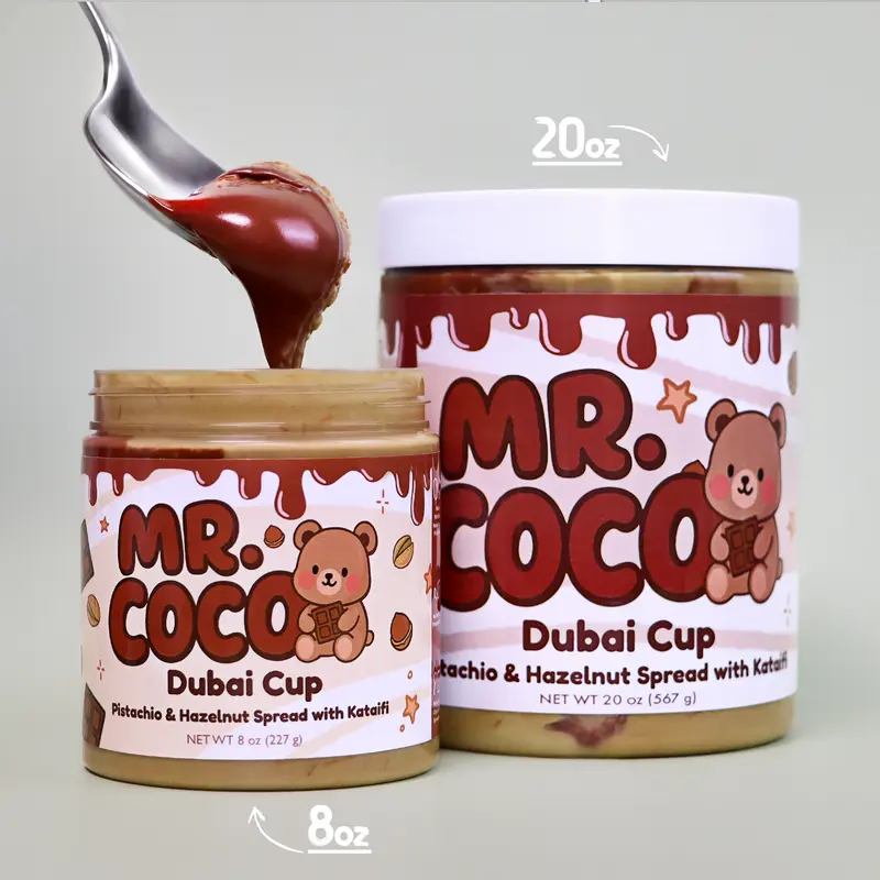 Mr. Coco Dubai Cup – Pistachio Cream + Tahini & Crunchy Kataifi - 8oz Jar - 2 Flavors: Classic & Hazelnut
