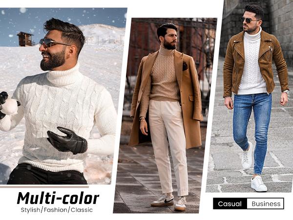 COOFANDY Men's Knitwear Slim Fit Turtleneck Sweater Casual Twist Patterned Pullover Knitted Sweaters Gift Ideas