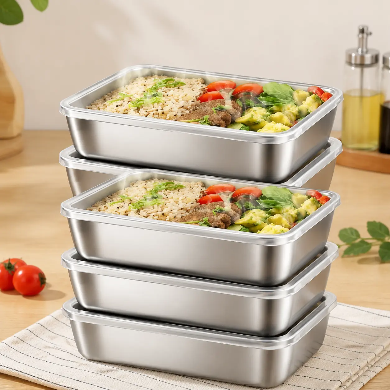 Stainless Steel Food Storage Containers with Lids - Airtight Leakproof Reusable Bento Boxes, Kitchen Container & Storage Bins, Dishwasher Safe Snack Holders with See Food at Glance Design for Home, Office