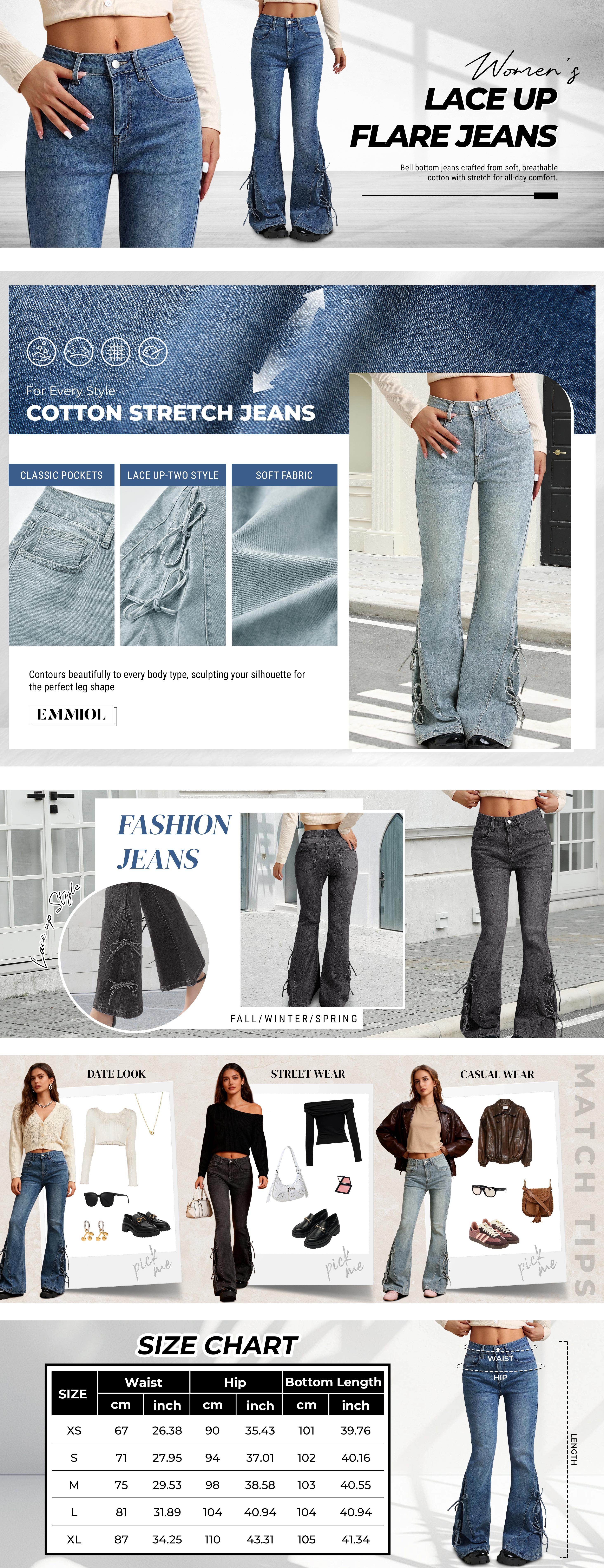 Women Bell Bottom Jeans Lace Up Bow Stretch Flare Denim Pants Cute Y2k Vintage Jeans