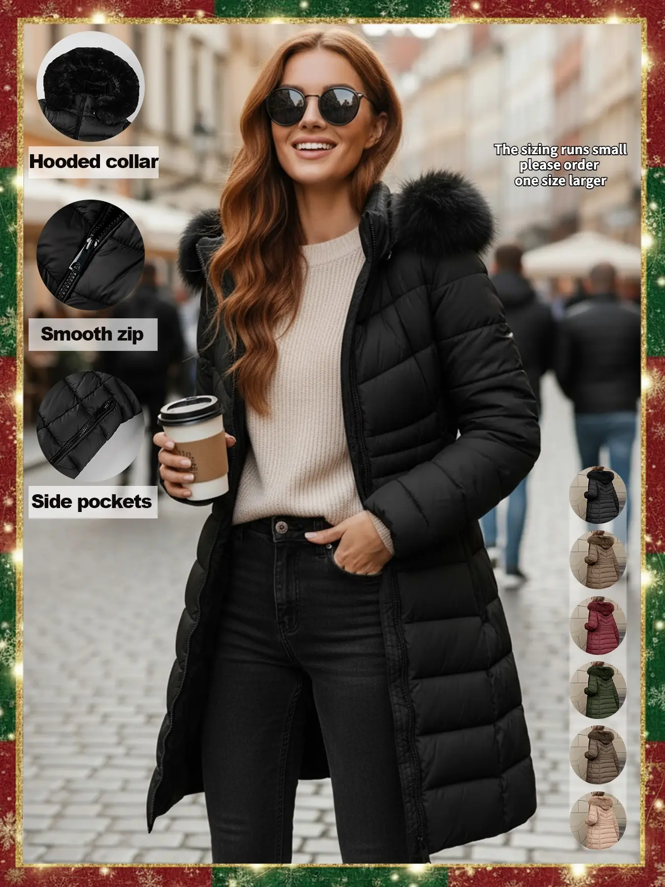 Women's Casual Hooded Waterproof Puffer Jacket, Lightweight Down Coat with Pockets, Loose Fit Thick Fabric for Fall & Winter