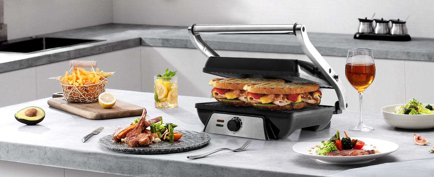 SUSTEAS Sandwich Maker Multi-Function Electric Indoor Grill, Non-Stick Panini Maker with Grease Tray Nonstick Griddle Toastie Machine Toastiemachine