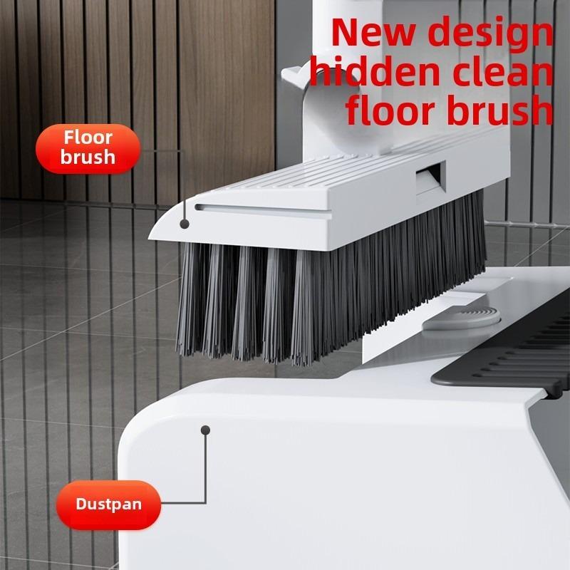 3-in-1 High-Efficiency Ergonomic Long Handle Floor Cleaning Kit Durable Broom Dustpan & Brush Set for Home Office School Dorms with Extended Scraper Non-Stick Hair Foldable Storage