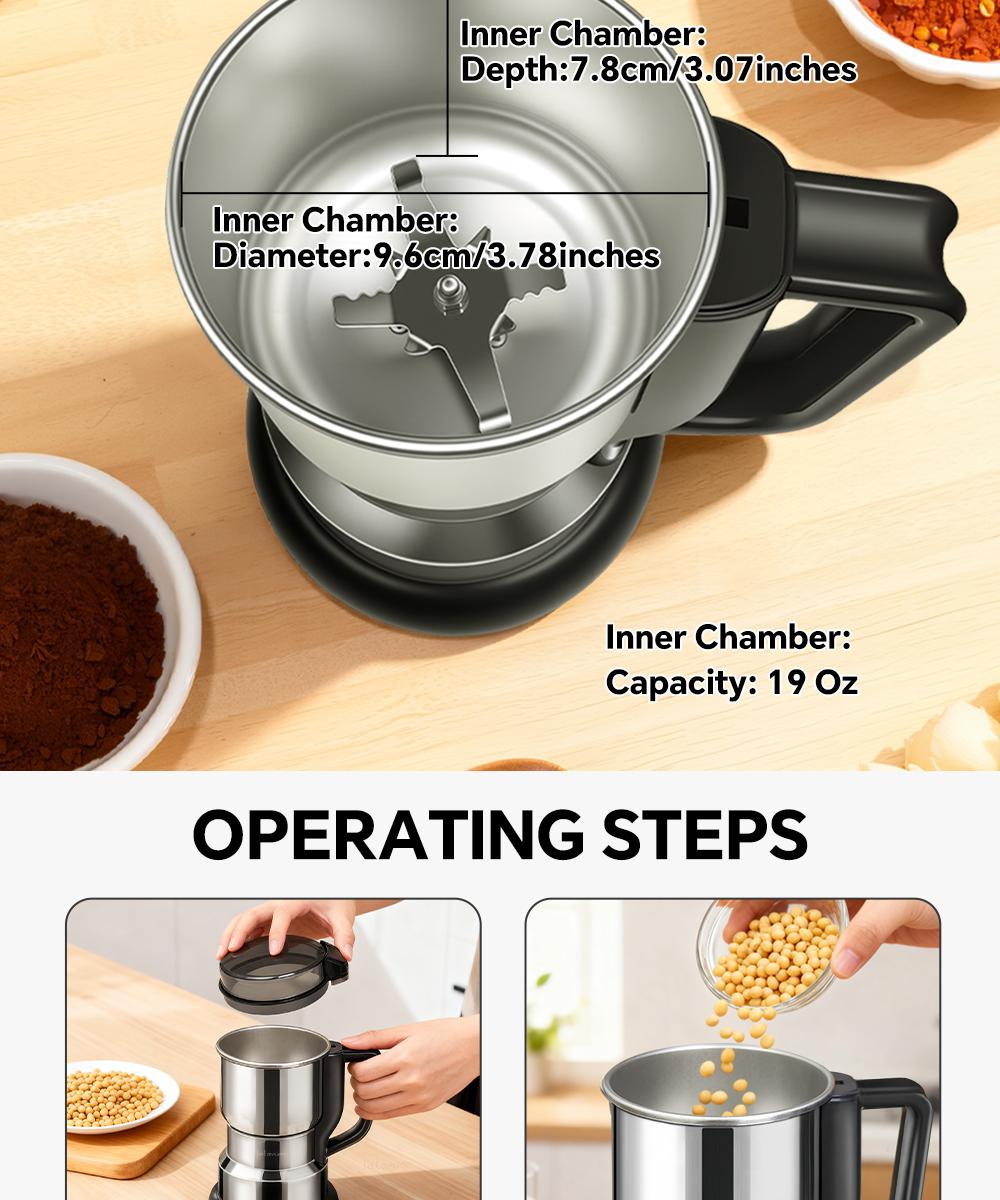 Electric Coffee Grinder Multifunctional Coffee Bean SpiceBeans Vanilla Stainless Steel Mixer 300W High PowerCrusher coffee grinder Electric Coffee Stainless SteelMeasuring Pitcher with Lid Espresso Distribution Tool withStand fast grind