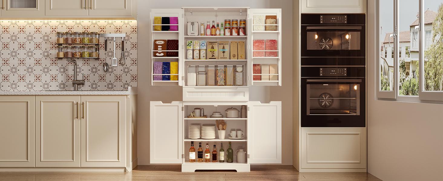 Gizoon 71" Tall Kitchen Pantry Cabinet with Doors & Adjustable Shelves 5-Tier Multipurpose Storage with Drawer Freestanding Organizer for Small Kitchen Bathroom Laundry Room