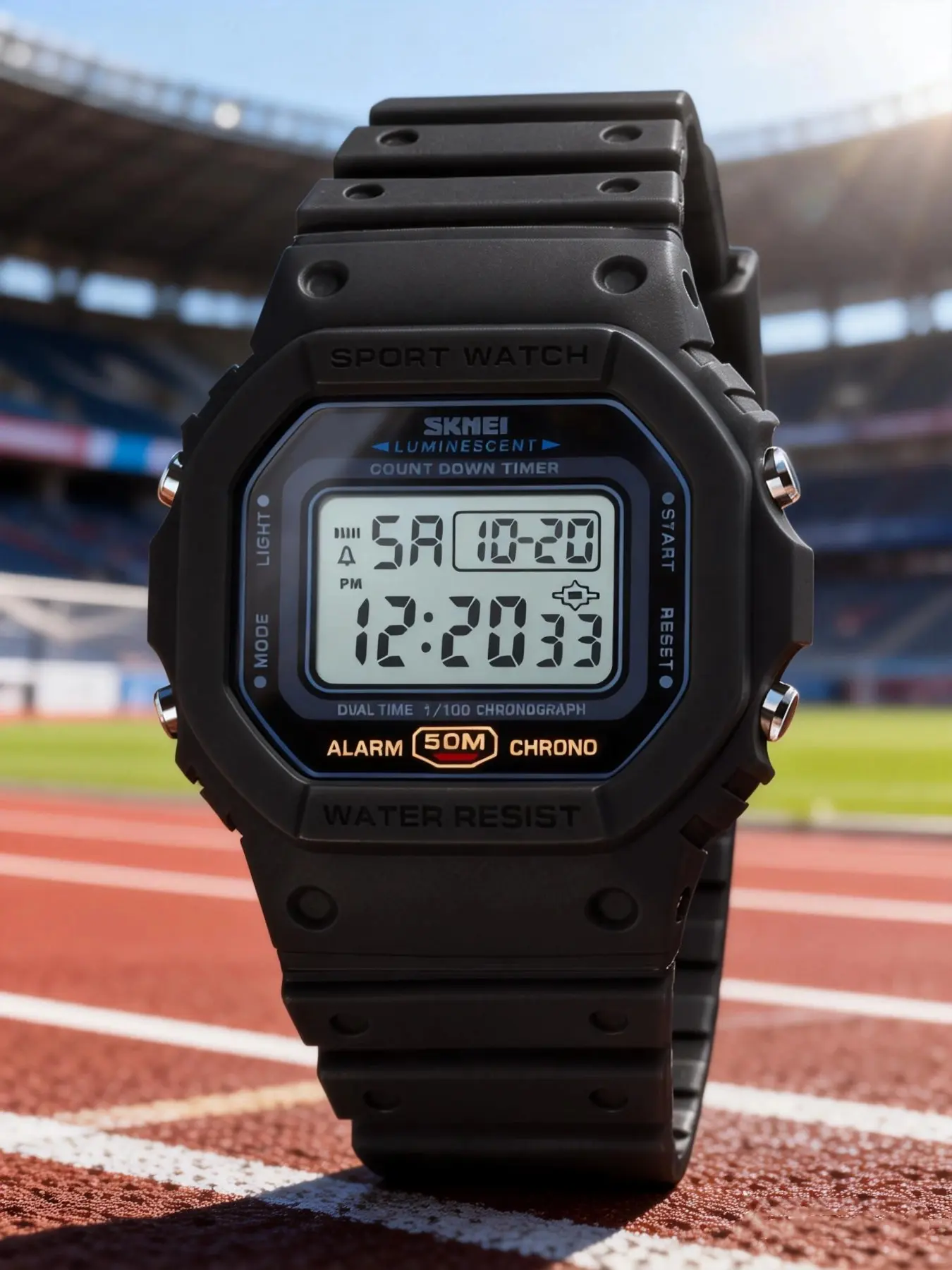 Skmei Multifunctional, 5atm Waterproof LED Backlight Digital Display, Date Week Indicator, Abs Case, Buckle Closure, Waterproof Wristwatch, Water Resistant Wristwatch, Sporty Waterproof Watch, Waterproof Sport Watch, Waterproof Outdoor Watch