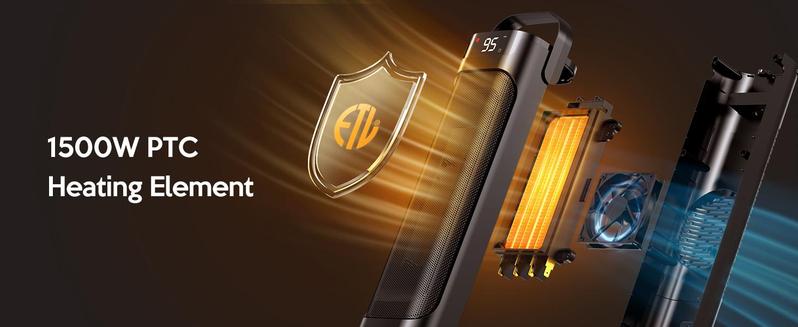 VAGKRI Space Heater, 1500W Portable Electric Heater with Thermostat, Remote, 3 Modes, Timer, Oscillating, Overheating & Tip-Over Protection, Fast Ceramic Heater for Bedroom Office Garage Indoor Use