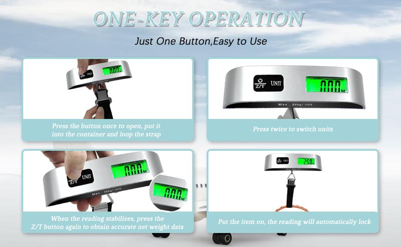 MOKUA Portable Digital Luggage Scale, Pet Scale for Accurate Weighing, 110lbs Hanging Baggage Scale with Backlit LCD Display, Portable Suitcase Weighing Scale, Travel Luggage Weight Scale with Hook, Strong Straps for Travelers