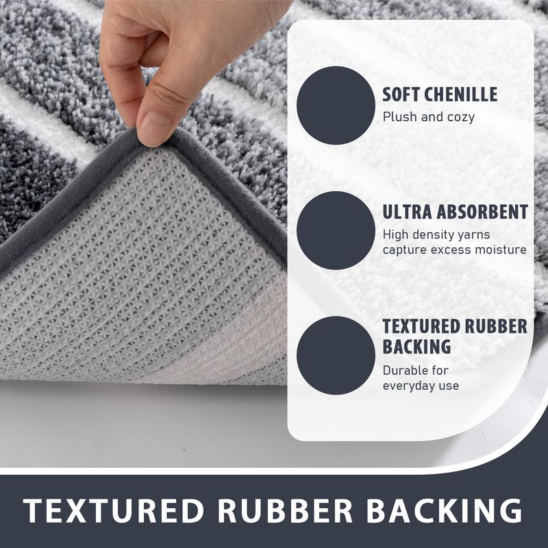 LOKHOM Bathroom Rug Sets 5 Piece, Non-Slip Ultra Absorbent Microfiber Bath Mats, Machine Washable Plush Shag Ultra Soft Bath Rug for Bathroom, Shower, Grey