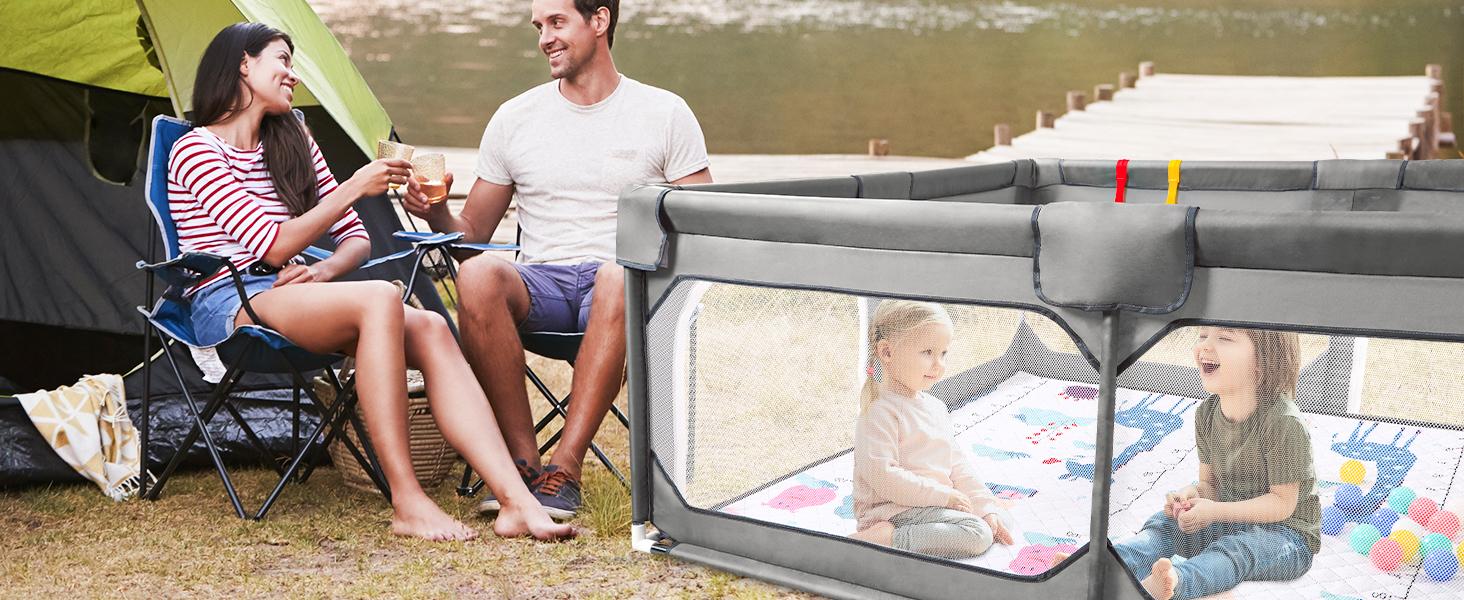 Benazcap Large Playpen with Mat for Babies & Toddlers, 75x59x26.5in, Climb-Proof Anti-Fall Design, Soft Breathable Mesh, Sturdy Safety Play Yard, BPA-Free, Eco-Friendly, 360-Degree Visibility