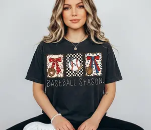 Vintage Preppy Baseball Coquette Tshirt, Brushstroke Game Day Baseball Shirt, Cute Baseball Bow Mama Tee