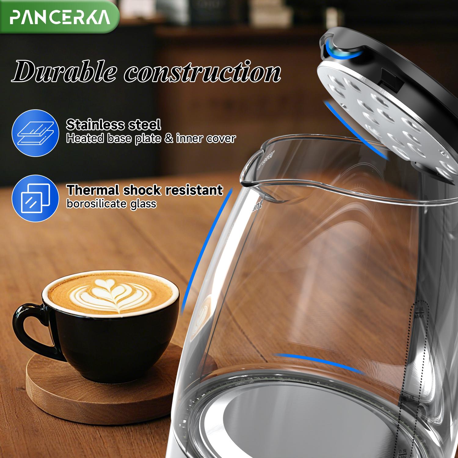 PANCERKA Electric Kettle 1.8L, 1000W Fast Boiling Tea Kettle with Auto Shut-Off, Wide Opening & BPA-Free, Stainless Steel Inner Lid & Filter for Home, Office, Tea, Coffee