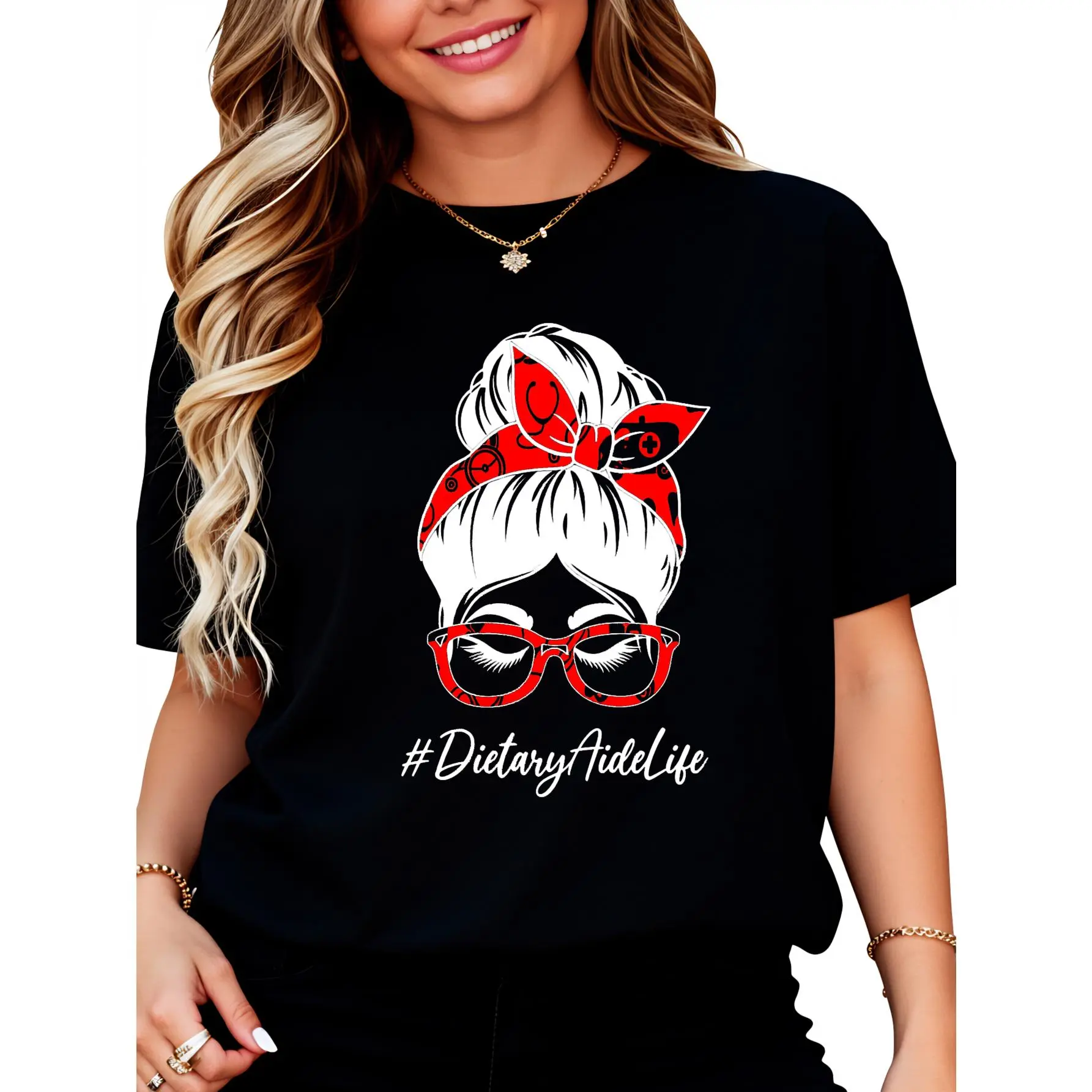 100% Cotton Unisex Dietary Aide Bleached Messy Bun Appreciation Day For Work T-Shirt