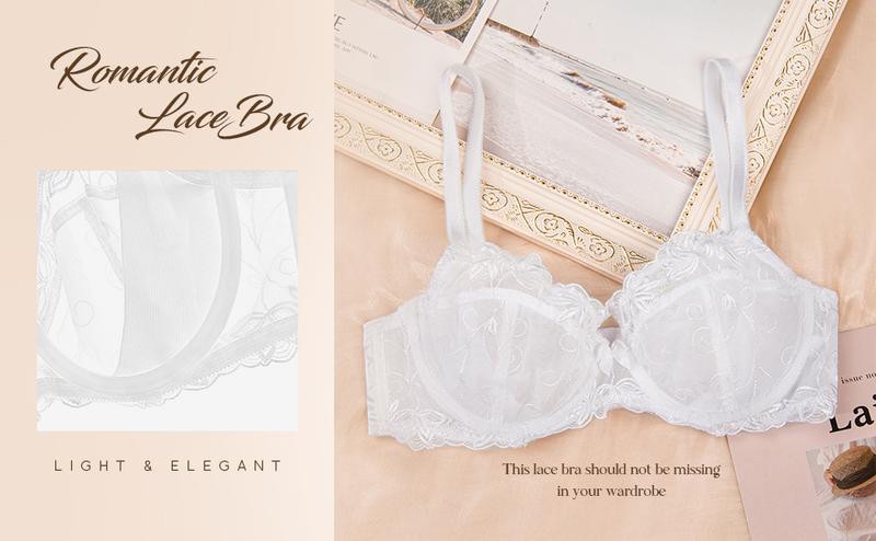 Wingslove Women's Plus Size Unlined Floral Lace Bras No Padding Underwire Bralettes