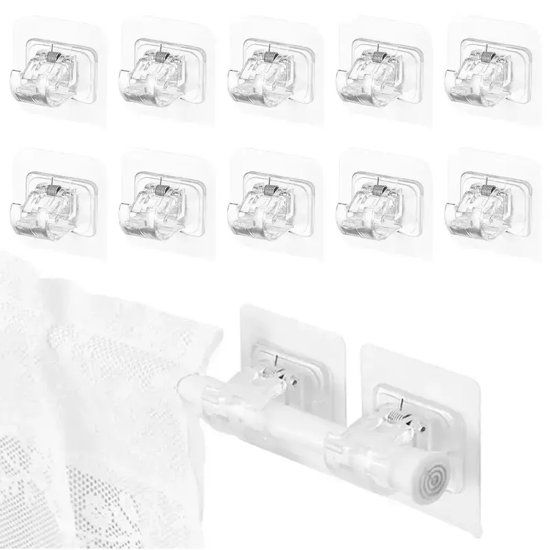 10-Pack No Drill Needed Curtain Rod Holders Brackets, Self Adhesive Rod Holder Hooks, Multipurpose Nail Free Stick on Curtain Rod Hooks Decor Bathroom