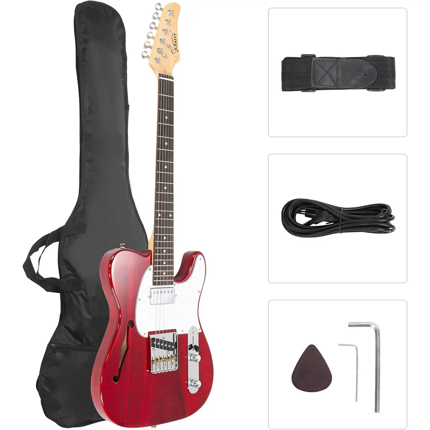 GLARRY 39-Inch Full-Size F Semi-Hollow Electric Guitar Kit - Basswood Build, H-S Pickups, 3-Way Pickup Switch, Rosewood Fingerboard, 1 Volume Knob, No Battery Needed, Accessories Pack (Guitar Bag Included) - Immediate Play Ready for Music Lovers