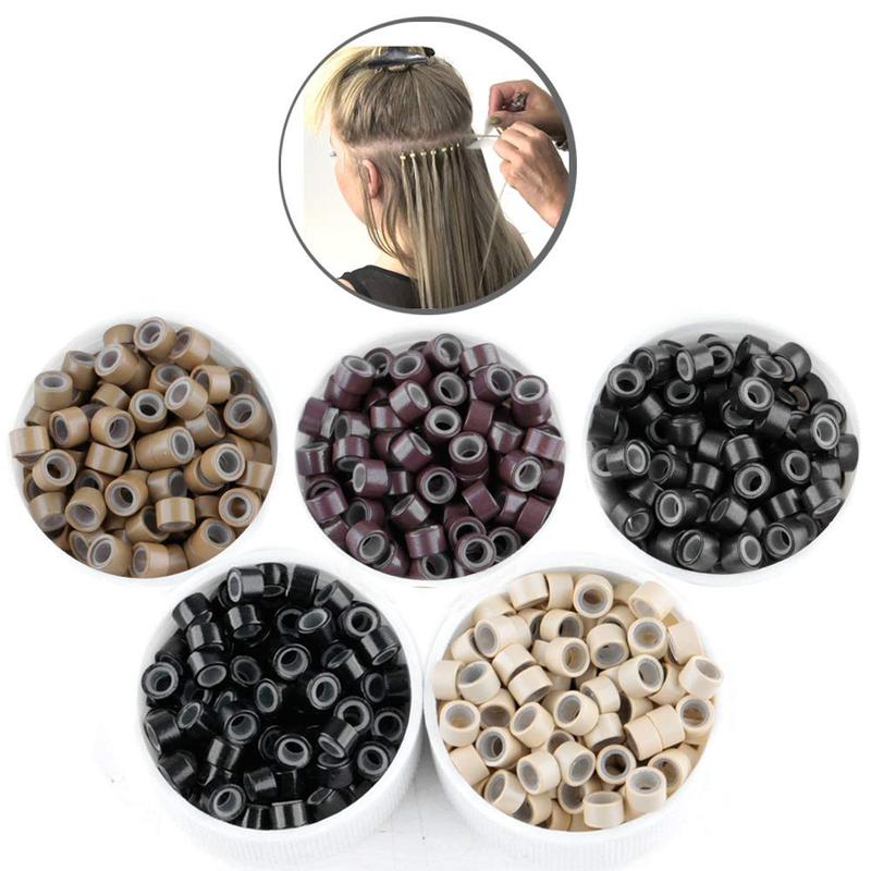 2500pcs 5mm Hair Extentions Beads, Silicone Lined Micro Rings Links, I Tip Weft Sew in and Hair Tinsel Beads for Hair Extensions,Multi-colored