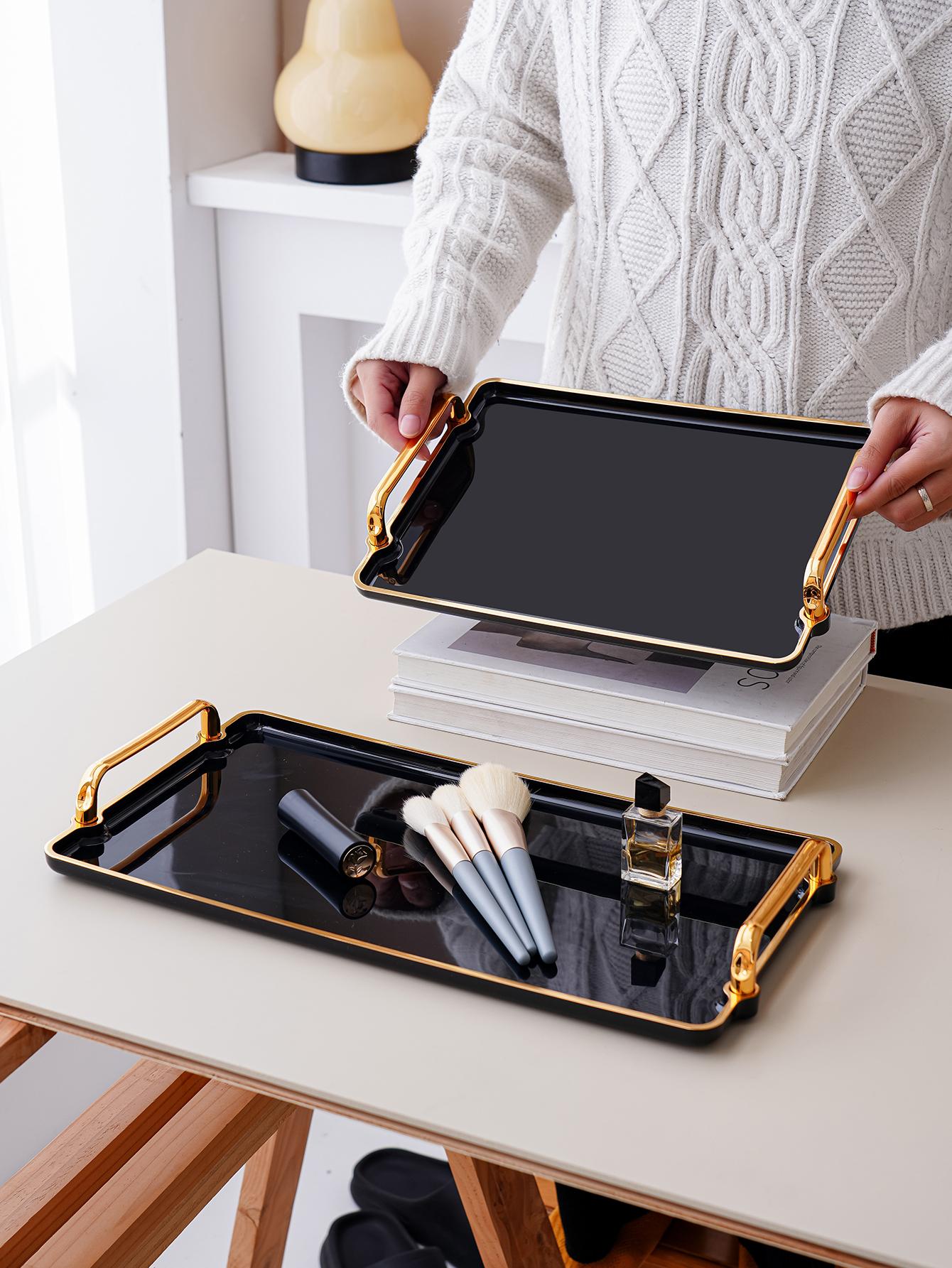 Black Acrylic Serving Tray - Rectangular, Perfect for Kitchen Use, Wedding & Party Decor, Tea Party Setup & Home Display