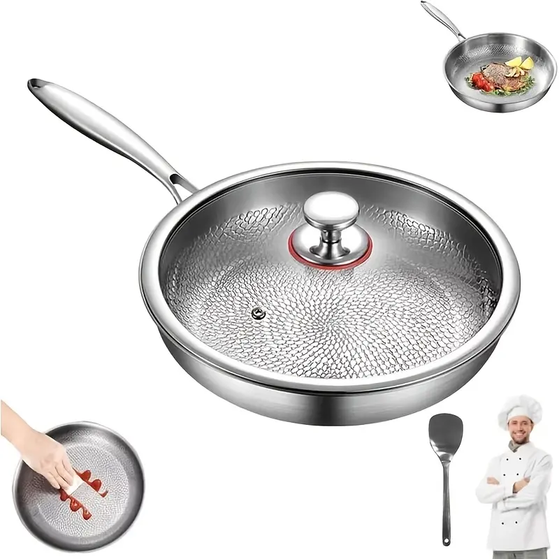 Titanium Hammered Frying Pan with Lid, Upgraded Non-Stick Titanium Professional Cookware. Ultra Durable & Scratch Resistant, Works on All Stovetops