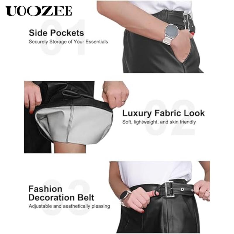 UOOZEE NEW  Women's Faux Leather Pants PU High Waist Wide Leg Pants with Pockets Pleated Going Out Flare Trousers