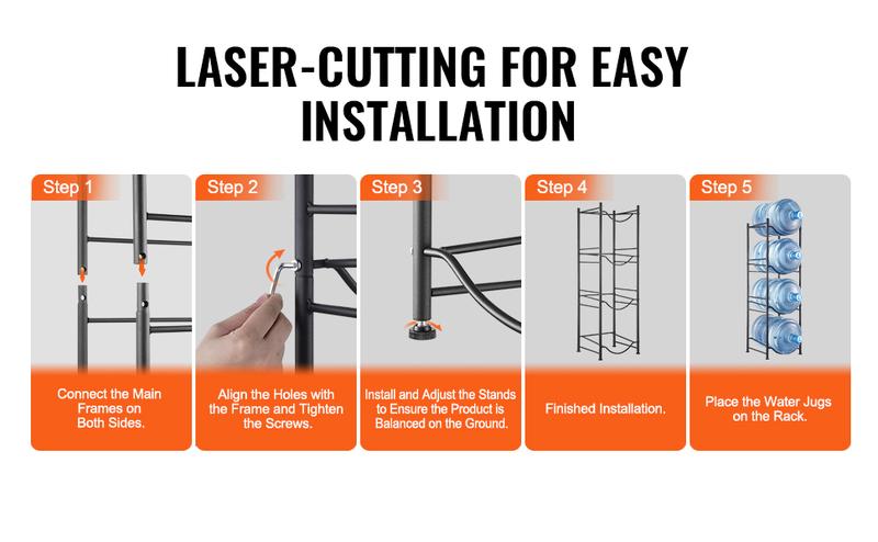 VEVOR 4 Tiers Water Jug Holder,  5 Gallon Water Bottle Holder, Single Row Water Bottle Rack for 4 Bottles, Heavy Duty Water Jug Rack for Kitchen, Office, Living Room, Black