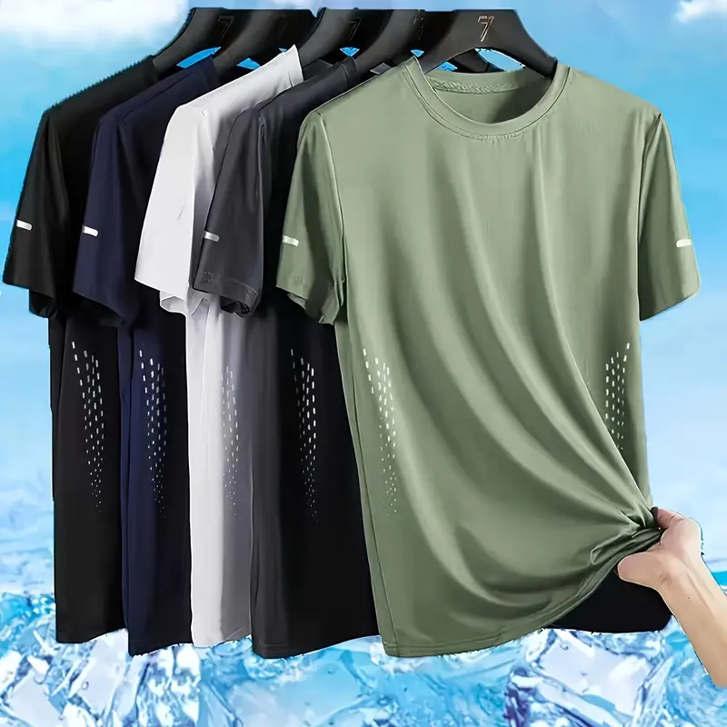 Men's Loose-Fit Fast-Dry Sport Top Set - Polyester Clothing, Sweat-Wicking Breathable Crew Neck Short Sleeve T Shirts, Multi-Color, Ideal for Gym, Summer Outdoor Activities