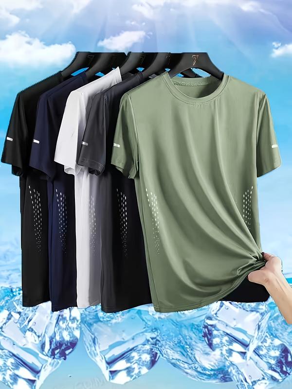 Men's Loose-Fit Fast-Dry Sport Top Set - Polyester Clothing, Sweat-Wicking Breathable Crew Neck Short Sleeve T Shirts, Multi-Color, Ideal for Gym, Summer Outdoor Activities
