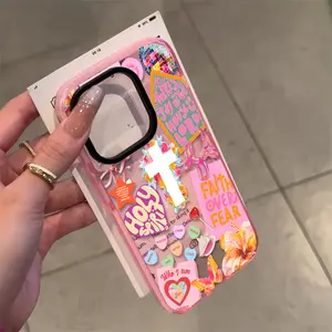 Cute sweet cool religious trendy stickers artistic and fashionable dual color TPU full coverage phone case suitable for iPhone 17 16 15 14 13 12 11 Plus Pro Max