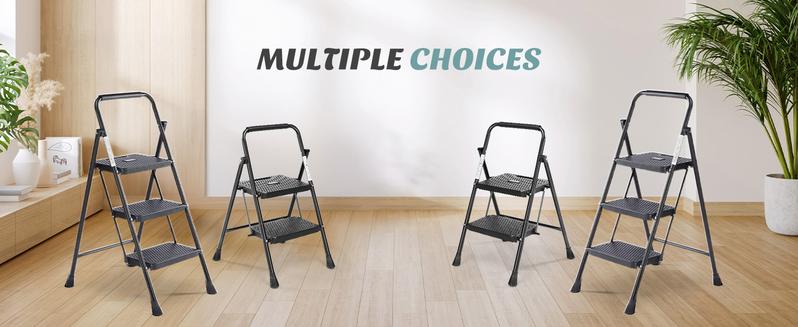 2 Step Ladder, 800lbs Sturdy Portable Ladder, Folding Step Stool with Anti-Slip Pedal, Cushioned Handle, Lightweight Step Stool for Home and Outdoor