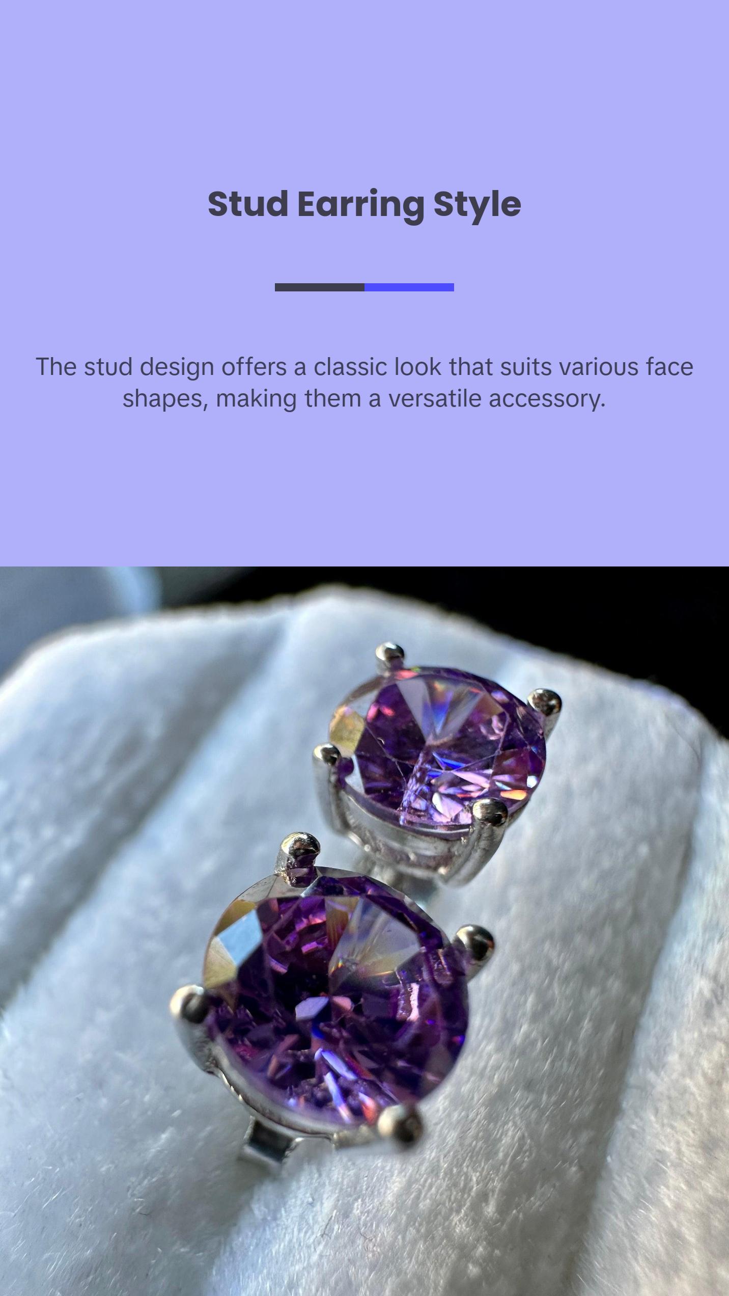 925 Sterling Silver Amethyst Stud Earrings for Women 6MM Birthstone Gift