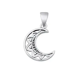 Detailed Crescent Moon Sterling Silver Pendant