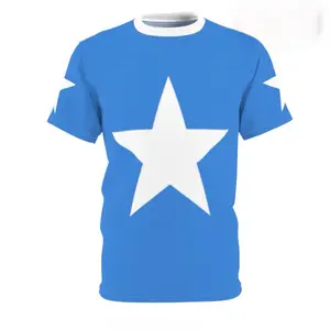 Somalia Flag Beautiful Design T-Shirt - Blue Top Men and Women with Star Pattern Short Sleeves Casual Style Menswear Tshirt Streetwear Crewneck Shortsleeve Tropical All Seasons Fitted Polyester Material - Operator