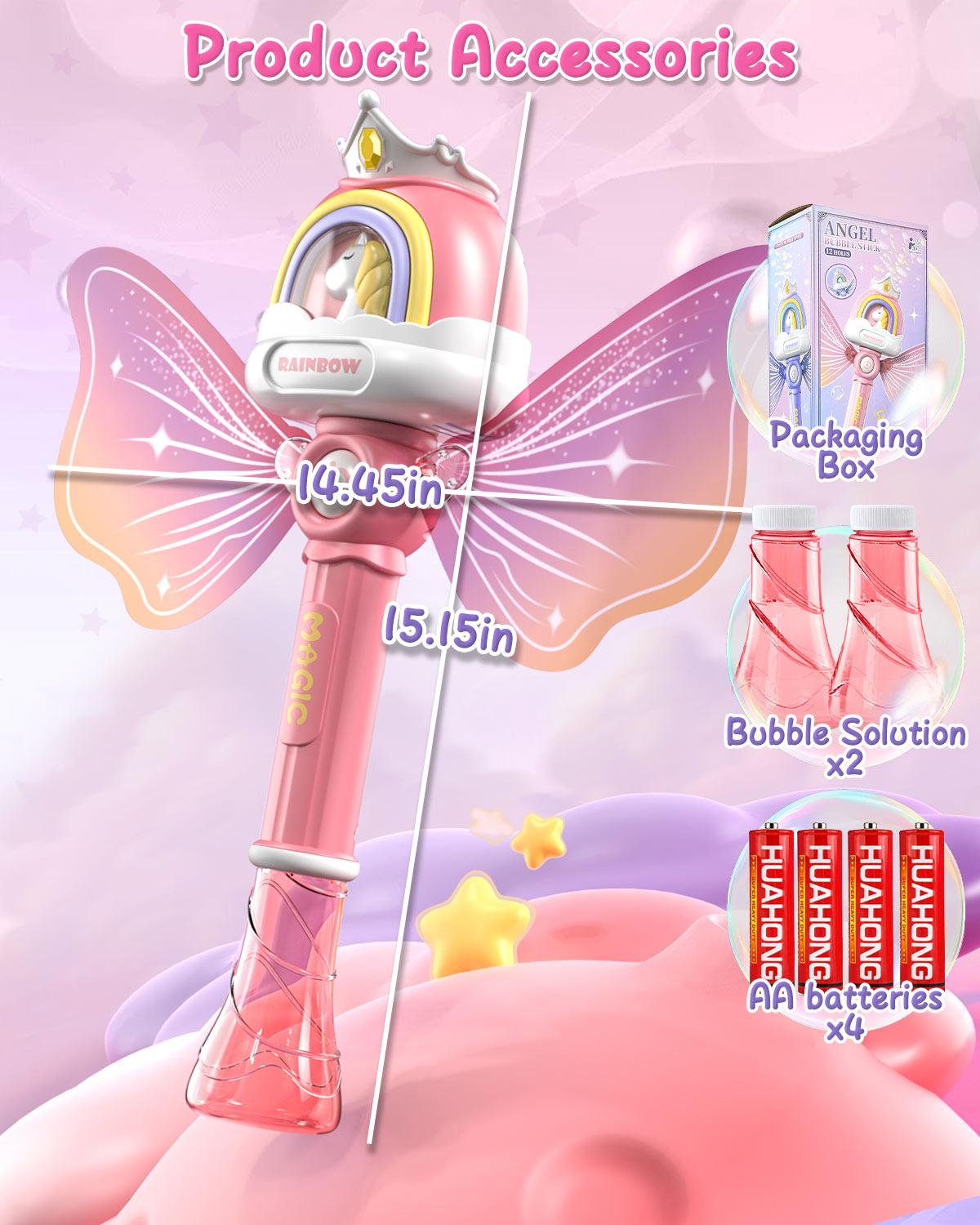 Bubble Machine Wands with Colorful Lights, Princess  Bubble Wands with 4 AA Batteries & 2 Solutions, Girl Stuff Outdoor Party Toys for Toddlers, Birthday Gift for 3 4 5 6 7 8 Year Old Girls