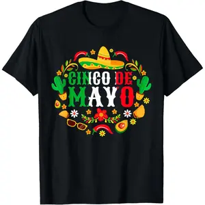 Cinco De Mayo Lets Fiesta Squad 5 De Mayo Mexican Men Women T-Shirt Pure Cotton Graphic Tees Menswear Top: Gifts for Men & Women