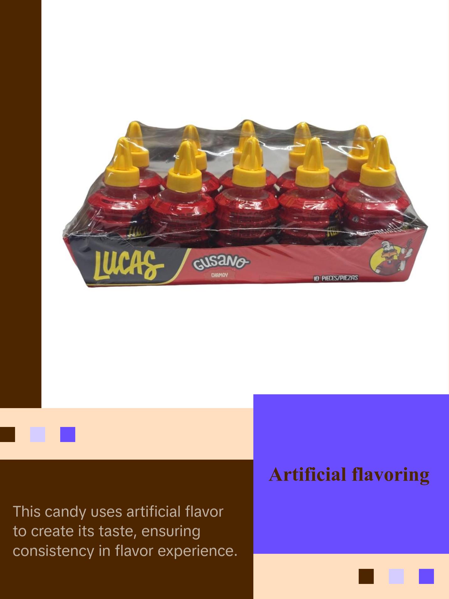 Lucas Gusano Chamoy Candy Snack, 10 Pieces of 1.26oz Each